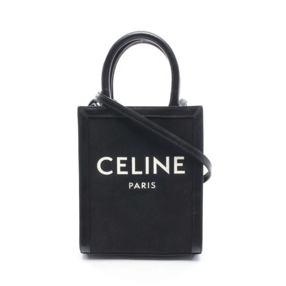 Celine Vertical Cabas Shoulder Bag Canvas Leather Black